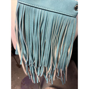 Nwt Teal Leather Fringed Purse By Chic Bag Chain Handle